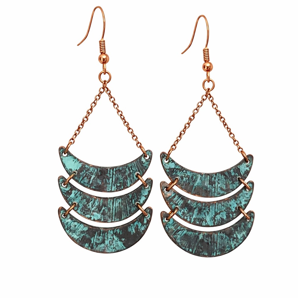 Patina Crescent Chain Dangle Earrings 🖤🖤🖤Rustic  Boho ✨✨✨